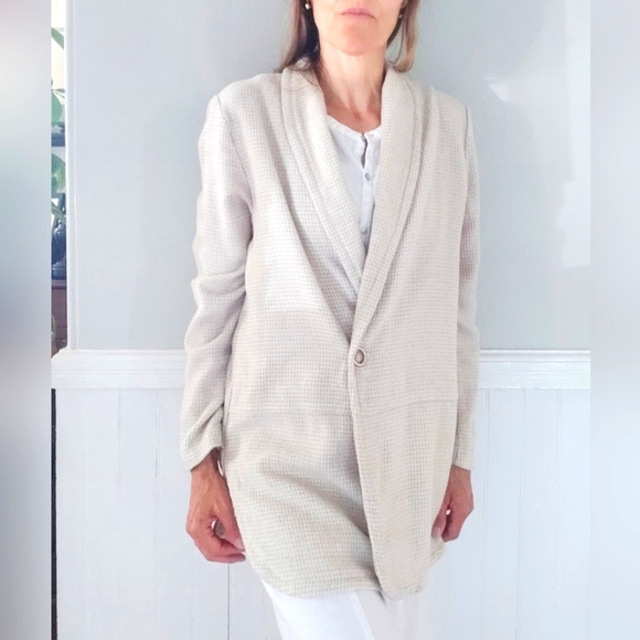 Coldwater Creek Cream & White Checkered Wool Blend Sweater Coat - Picture 5 of 14